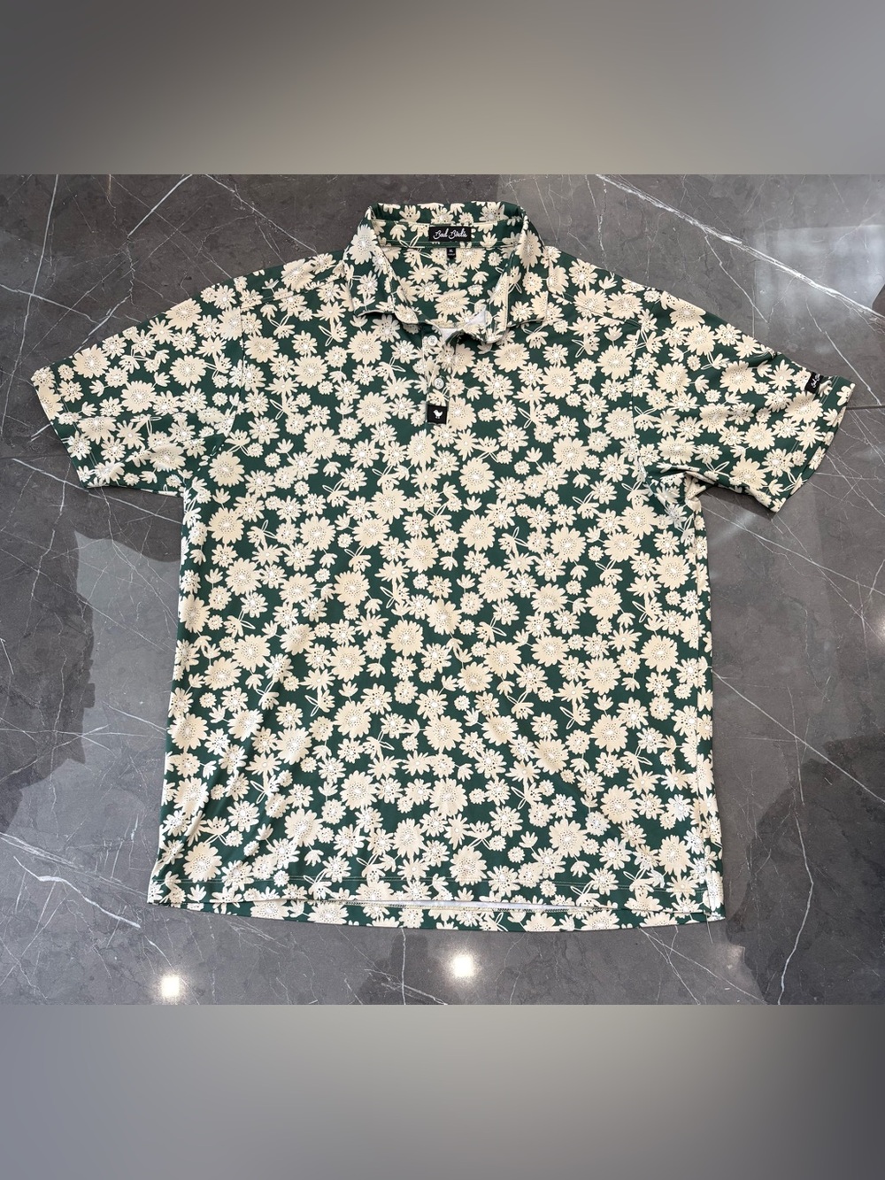 Men's Bad Birdie Golf Polo Sunflower Daisy Floral Green XL Stretch Athletic